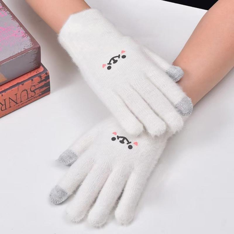 Kawaii Knitted Gloves Cute Cartoon Embroidered Bear Touchscreen Glove for Women Autumn Winter Warm Shopping Knit Soft Gloves