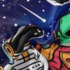 2D Space Party Backdrop Astronaut On Lunar Surface with Planets and Rocket for Birthday