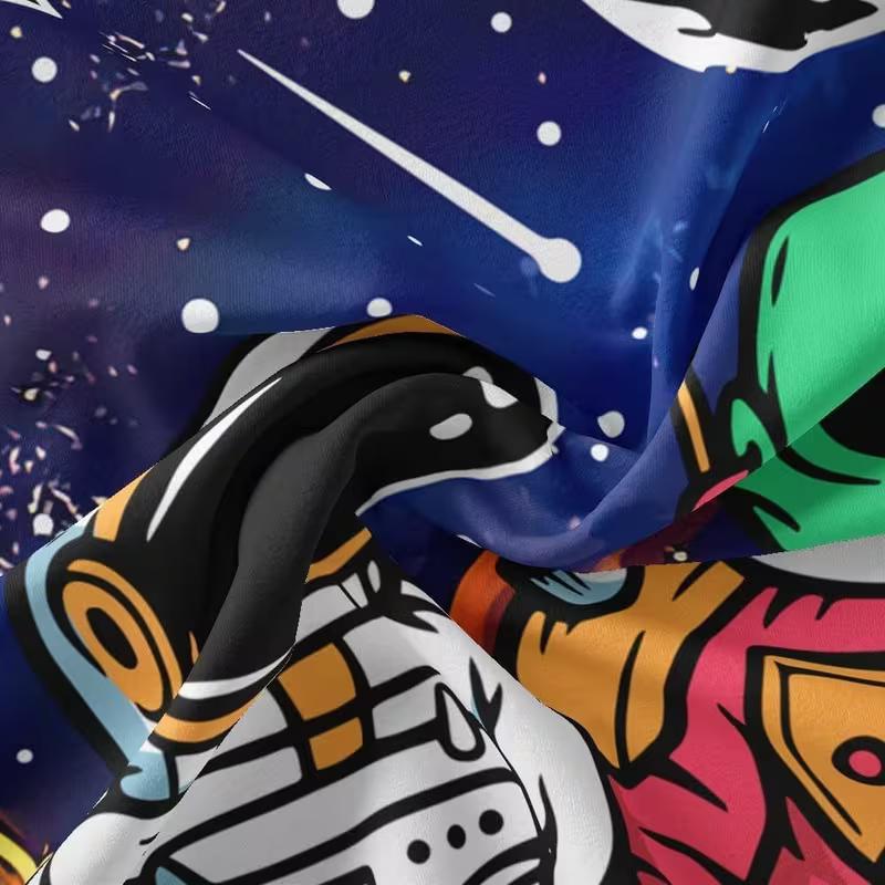2D Space Party Backdrop Astronaut On Lunar Surface with Planets and Rocket for Birthday