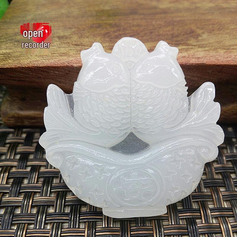 Afghanistan White Jade Double Fish Blessing Pendant - Peaceful Car Ornament Jewelry BY311