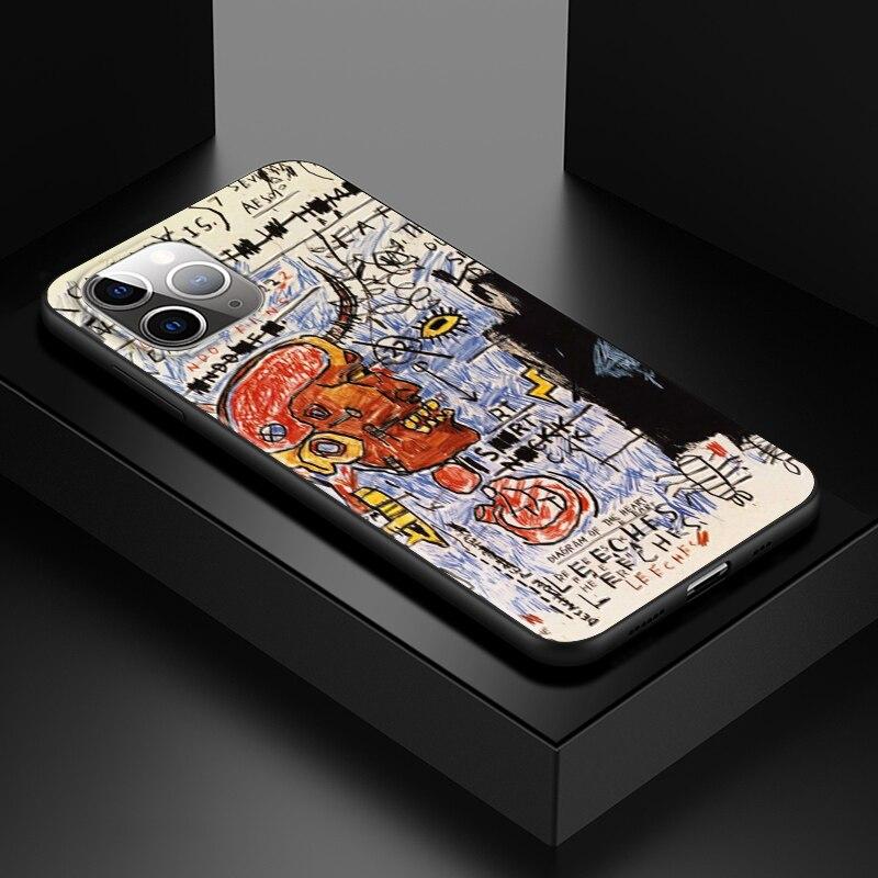 Jean Michel Basquiat Art Graffiti For Apple iPhone 13 12 11 SE XS XR X 7 8 6 5 S Mini Plus Pro MAX 2020 Soft Black Phone Case