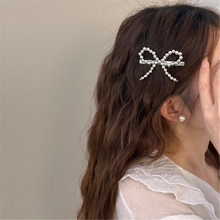Beaded Bowknot Hair Clip Female Duckbill Clip Hairpin Sweet Ballet Hair Decors