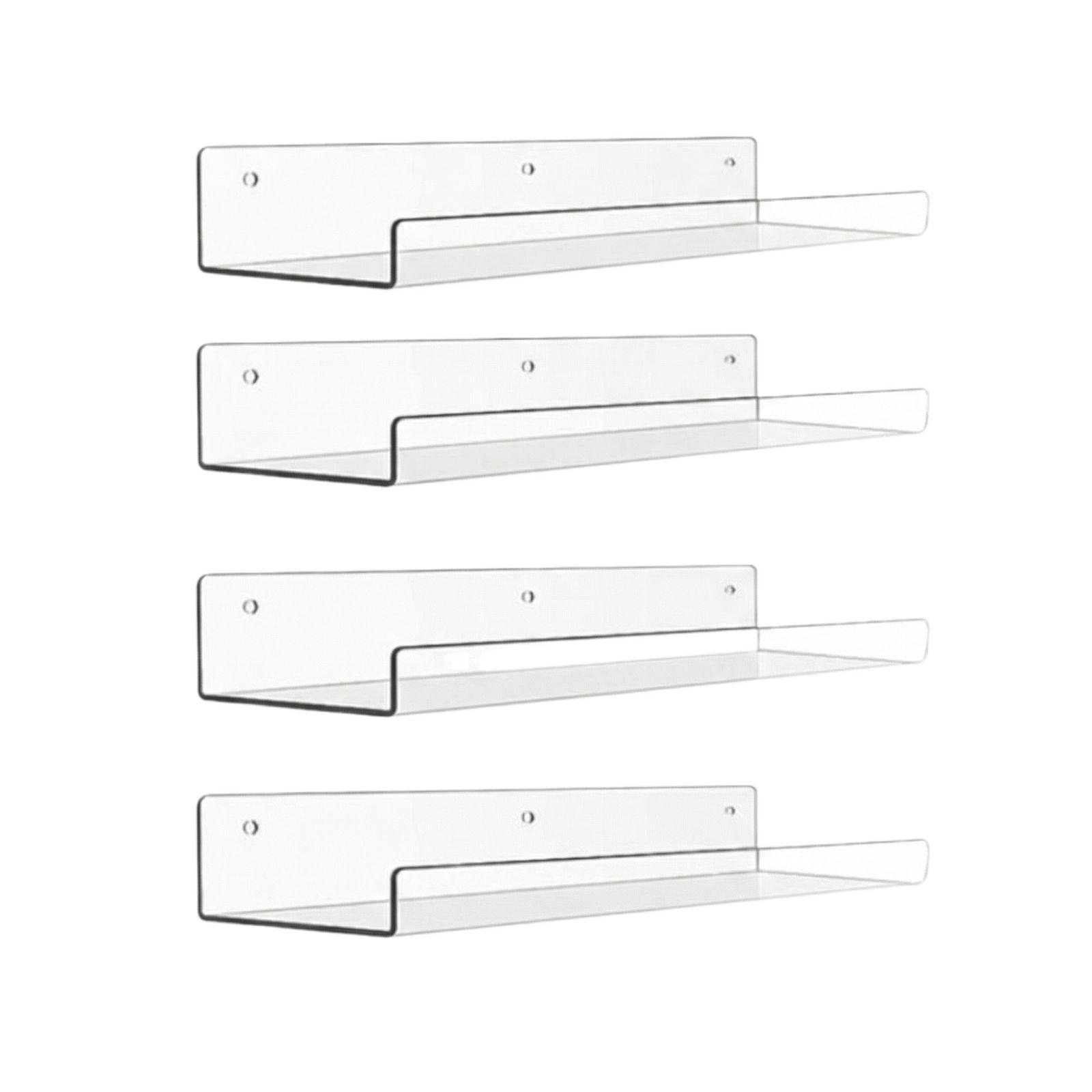 

Set of 4 Acrylic Wall Mounted Shelves Clear Floating Storage Racks for Home Office Bathroom Kitchen Display Organizers One Size