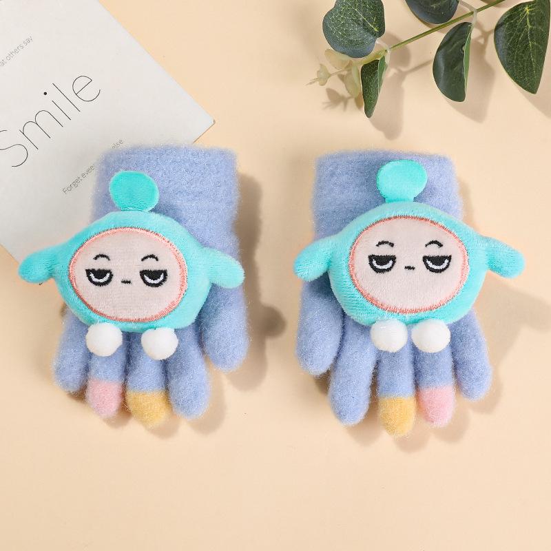 Children's Gloves Medium and Small Children's Winter Warm Cute Velvet-year-old Cold-proof Five-finger Infant Cartoon Cover
