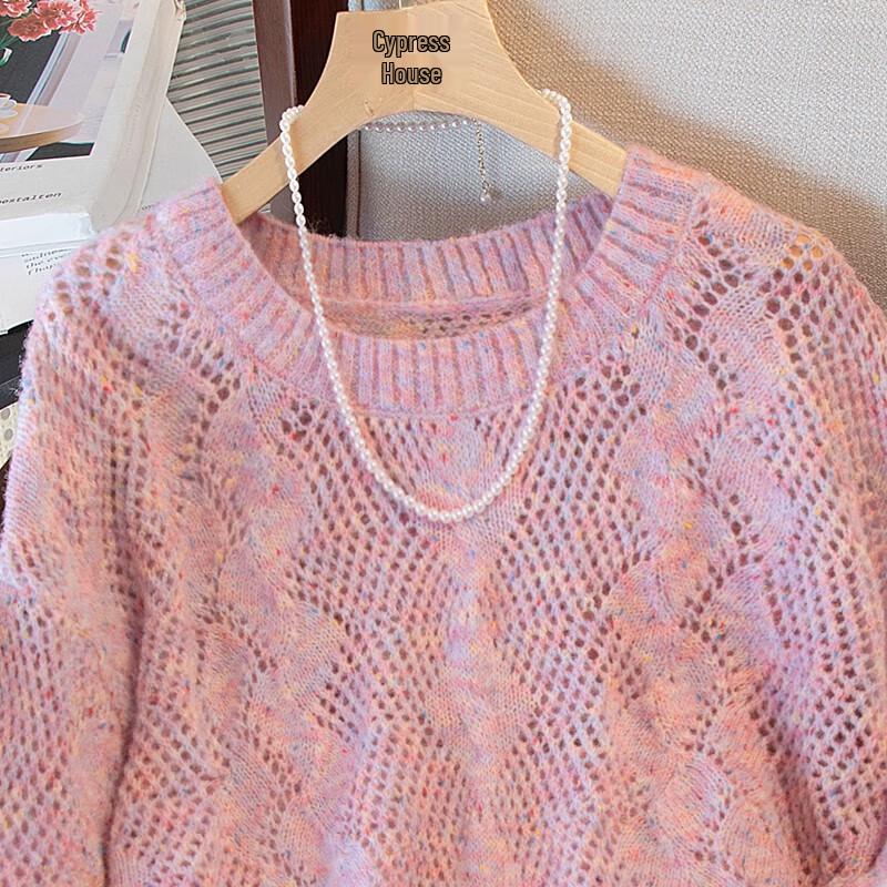 Silkpace Women's Round Neck Hollow Out Drop Shoulder Sweater