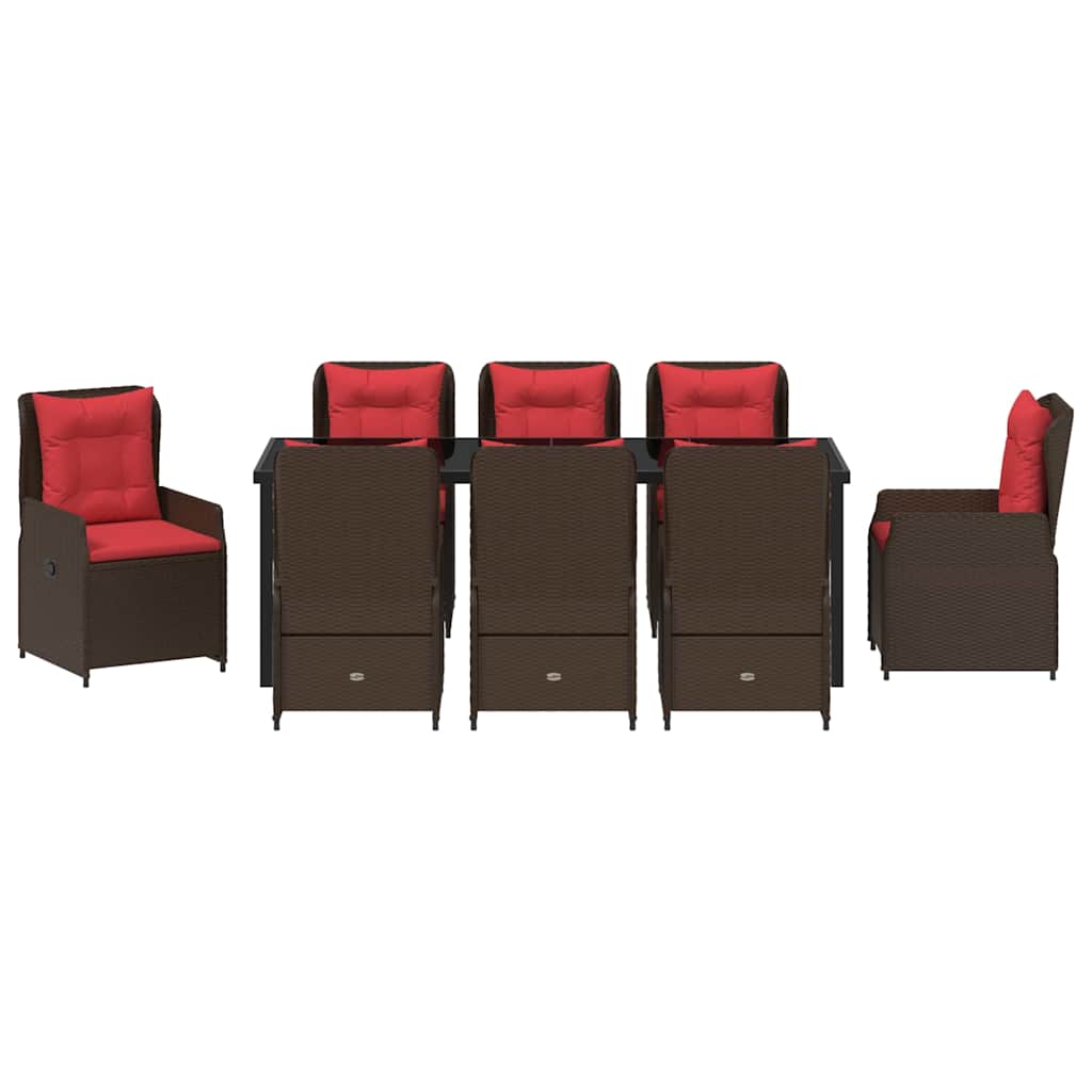 9 Piece Brown Poly Rattan Garden Dining Set with Cushions