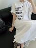 Women Summer Shirt Dress Round Neck Short Sleeve T-Shirt Dress Loose Letter Printing Long Dresses