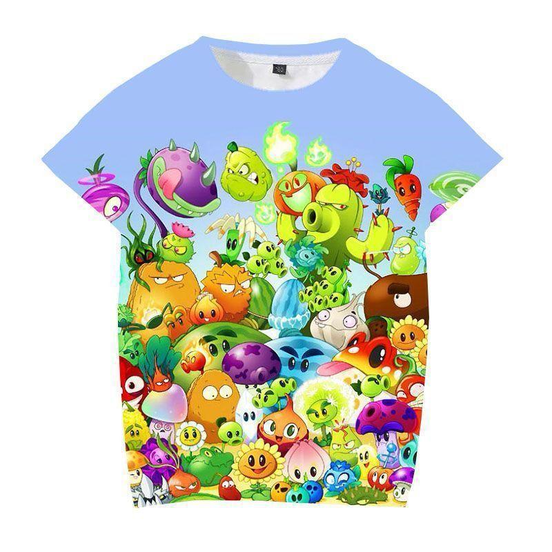 Summer New Plant Vs. Zombie Cartoon Crew Neck 3D Printing Trend T-shirt