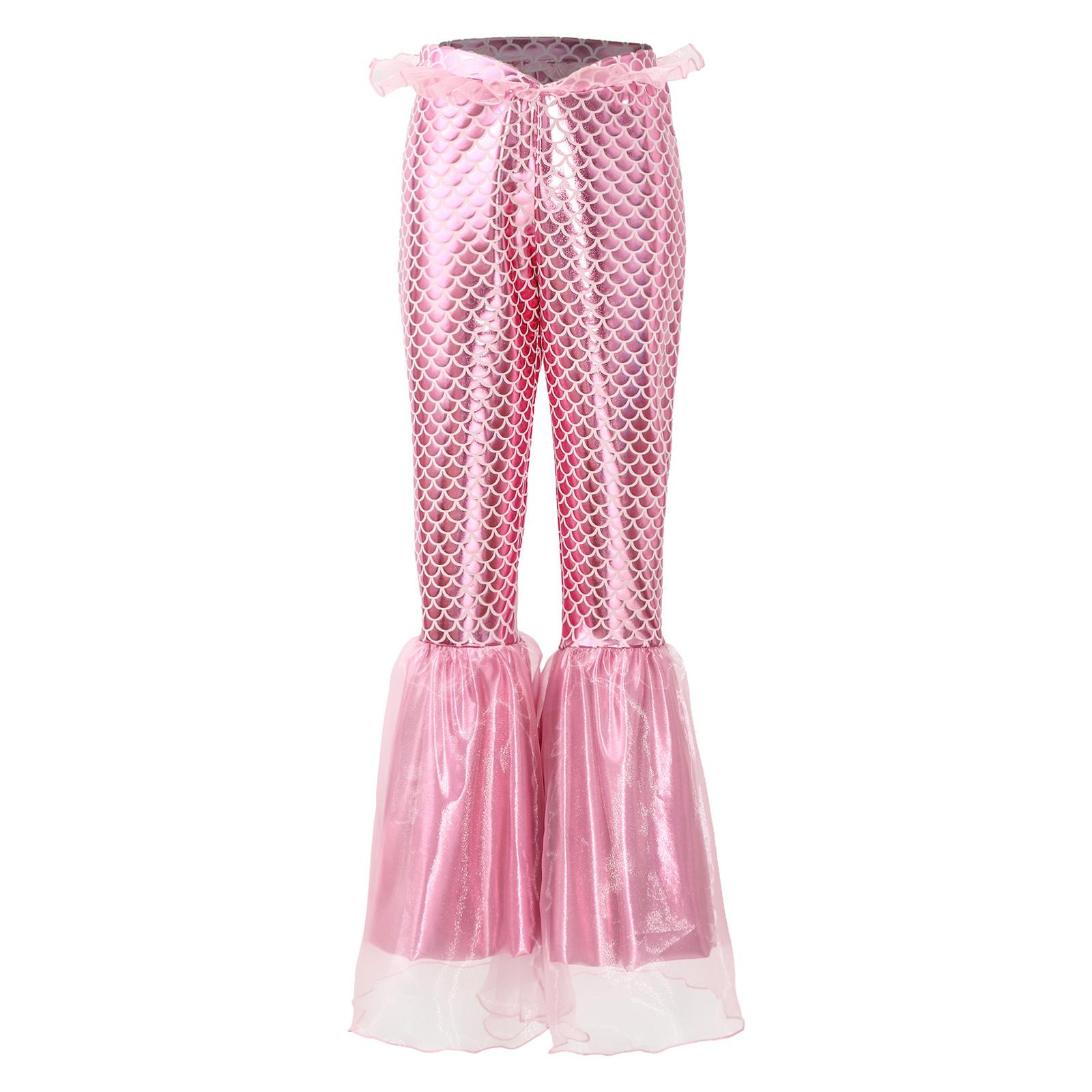 

Girls Mermaid Bell Bottoms Fish Scales Print Elastic Waist Ruffle Flared Pants Cosplay Costume 5-6 Years