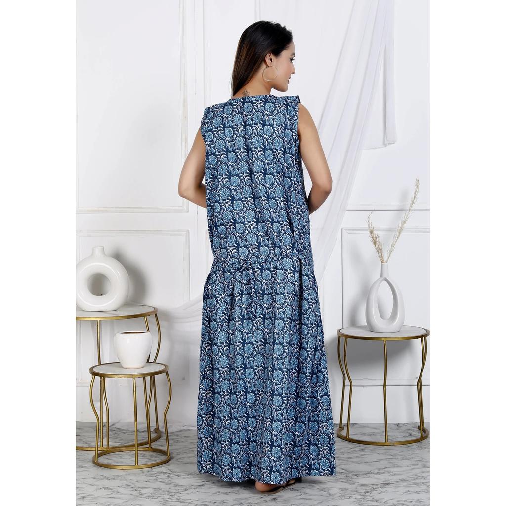 Cotton Women Plus Size Nighty Indian Printed Designer Maxi Night Gown Dress
