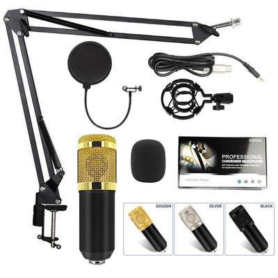 BM800 Condenser Microphone and V8 Sound Card USB Set with Boom Arm for Live Streaming