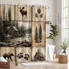 Rustic Nature Shower Curtain Moose Cabin Mountain Bear Trees Paw Prints Sepia Wilderness Collage Polyester With Hooks