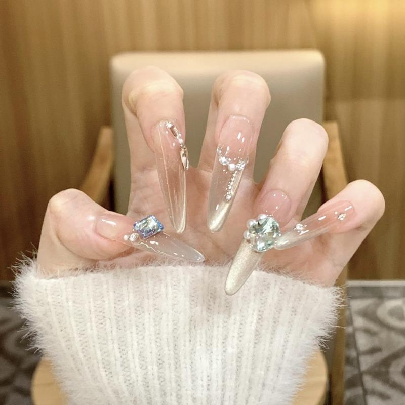 French New Cat's Eye Rhombic Wave Dot Handmade Nail Art Wear Temperament Red Famish Fragrant Style Removable Nail Art Tool