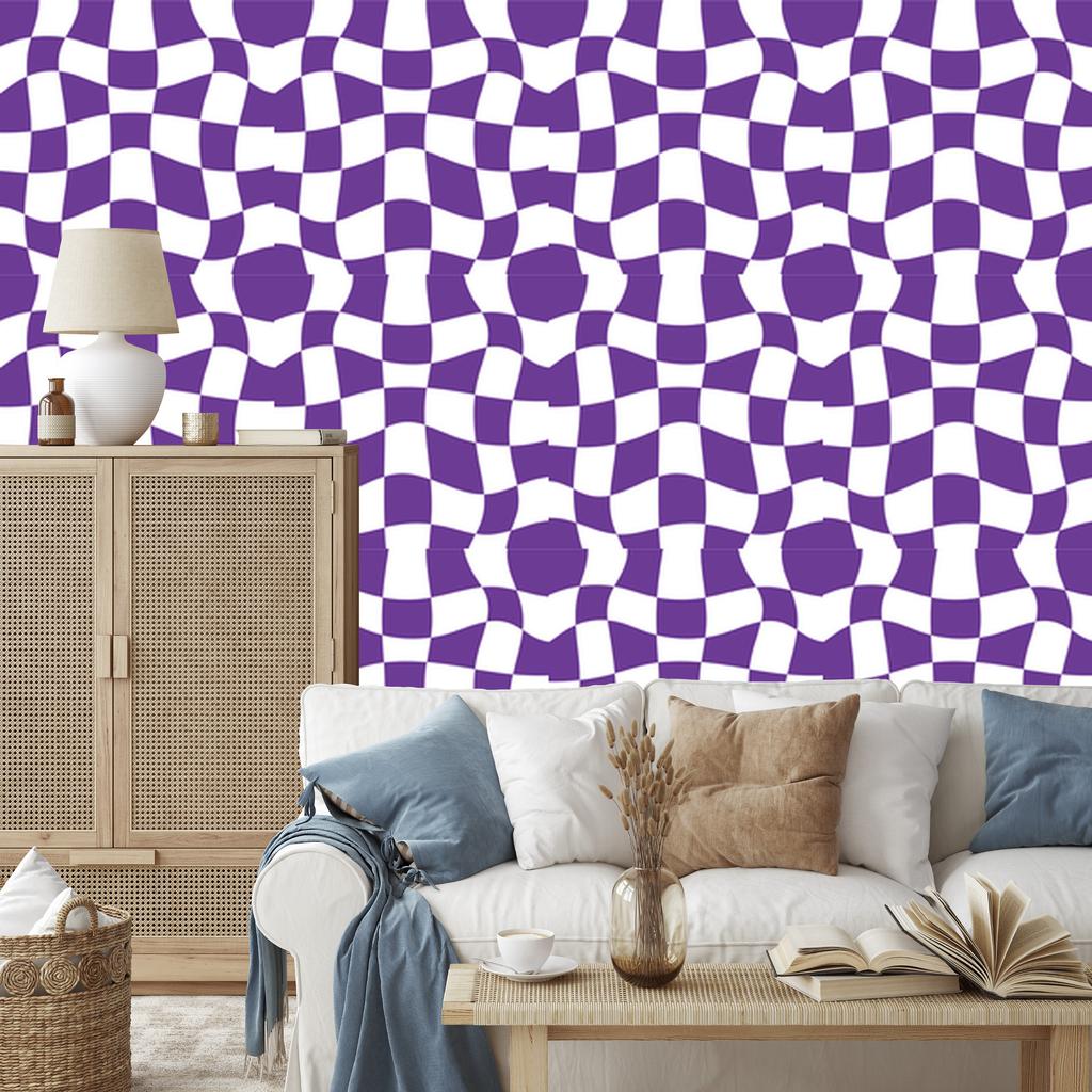 Wallpaper Casual Checkerboard Purple, White and Lavender 50x1000