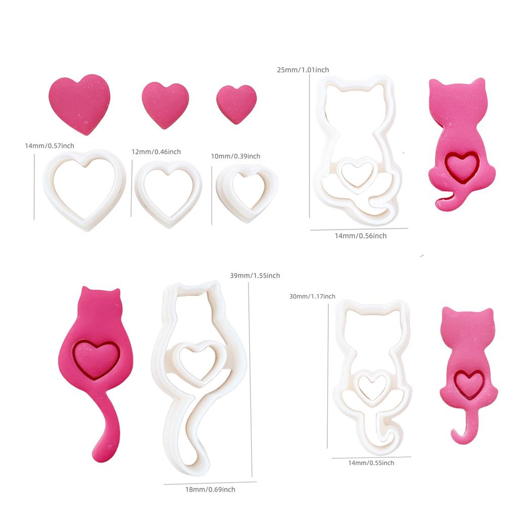Set of 6 Multipurpose Small Cats Polymers Clay Cutter Valentines Day Jewelry Making Set for Earrings and Necklaces