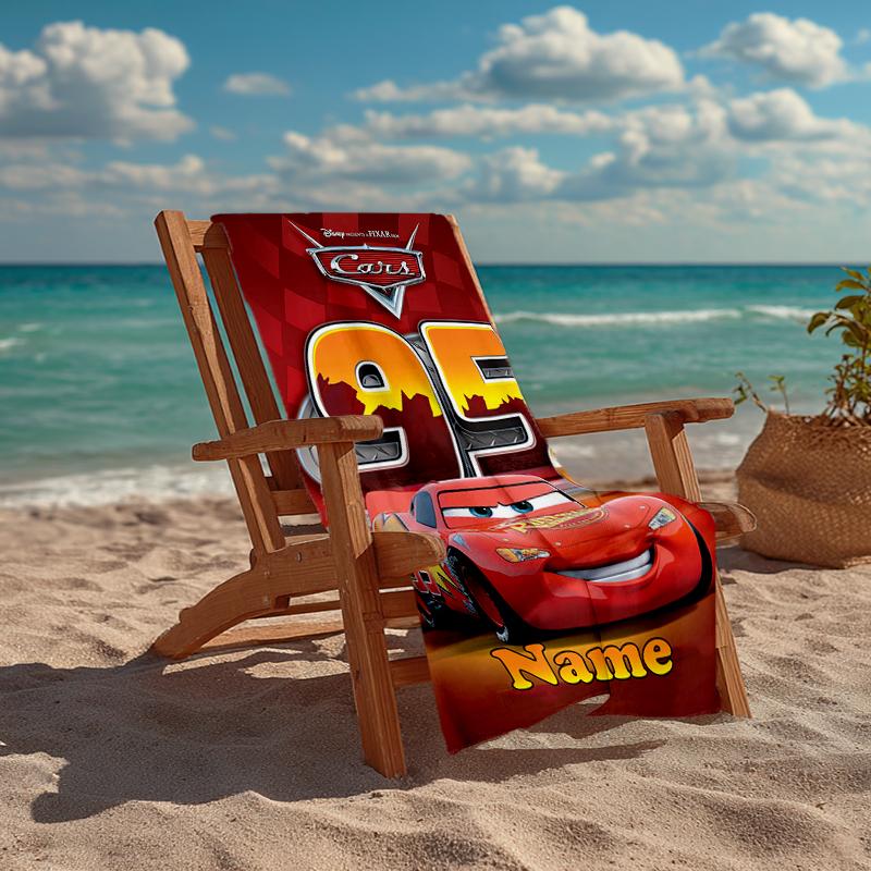 Custom Name Ultra-Soft Beach Towel with Cars Theme,Ideal for Pool - Camping, Diving - Perfect Travel Essential, Vibrant Beach Towel.