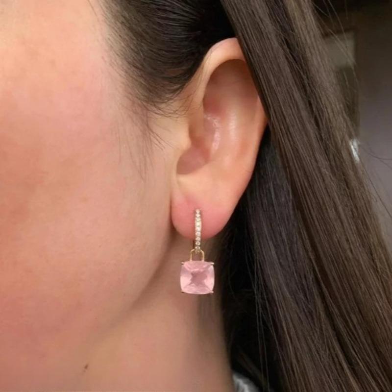 Elegant Square Princess Cut Pink Synthetic Zirconia Dangle Earring Women's  Sparking Wedding Pendant Jewelry Accessories