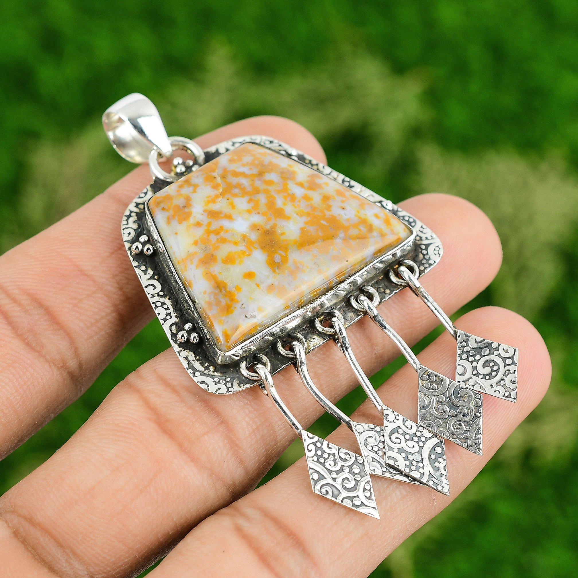 

Sterling Silver Radiant Polka Dot Agate Stone Daughter Bezel New Pendant Jewelry