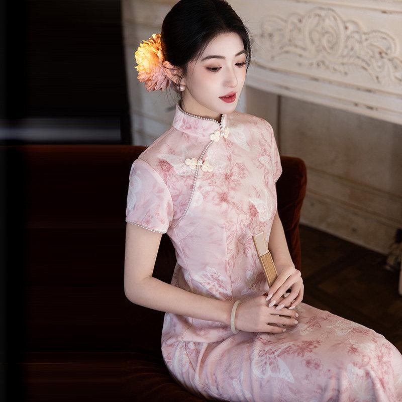 Pink national style new Chinese Aodai improved cheongsam 1011 new young women's high-end dress spring and summer