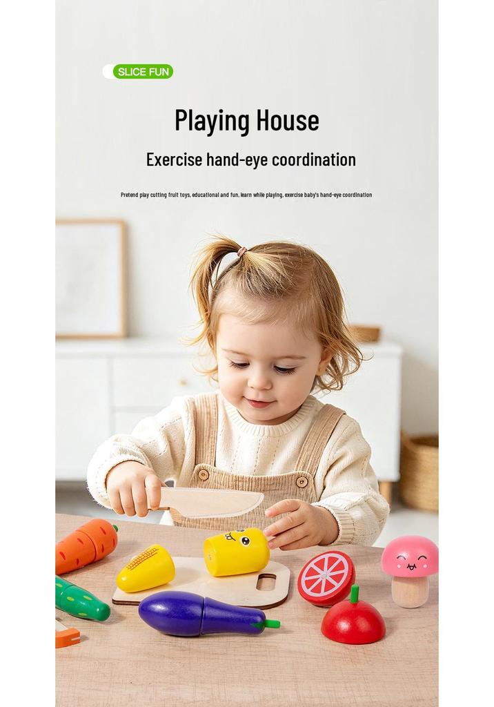 Kids' Wooden Fruit Cutting Toy Set - Educational Role-Play Kitchen Bucket