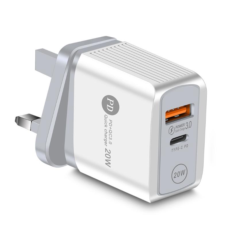 US/UK/EU Plug for QC 3.0 PD USB Charger 20w Type C Fast Charger Power Adapter Travel Phone Charging for Head Accessories