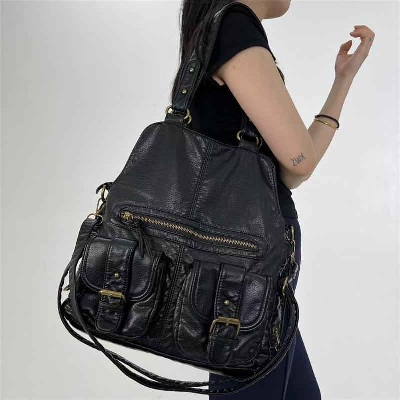 Ladies Y2K Maillard Shoulder Bag Large Capacity Retro Multi-Pocket Tote