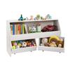 Toy Storage Organizer, Wooden Kids Bookshelf with Storage, Toy Storage Cabinet with 2 Mobile Drawers, Kids Storage Organizer for Bedroom