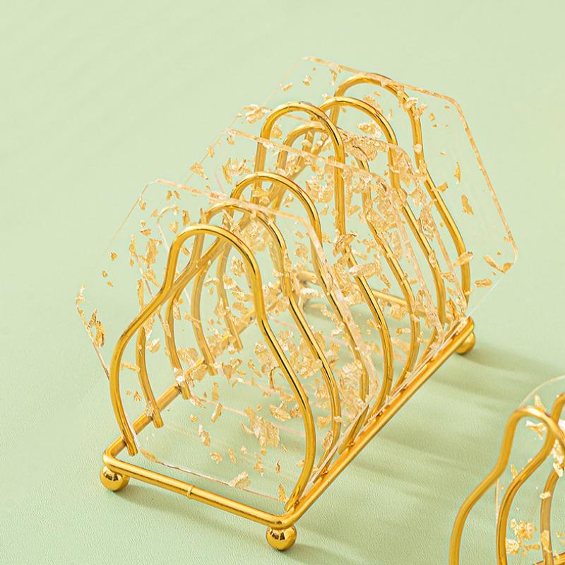 Acrylic Coaster Tea Cup Gold Foil Ins Same Creative Resin Table Mat Waterproof Heat-Resistant Mat Style Nordic Style