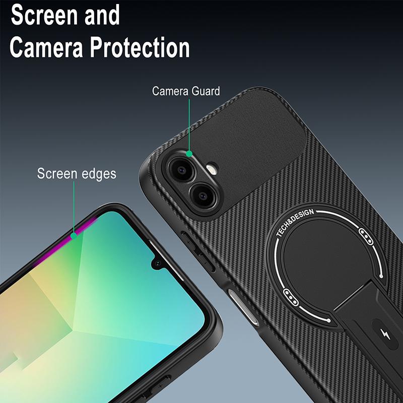 Luxury Black Carbon Fiber Anti Drop Phone Case For Samsung Galaxy A05 A15 A25 A35 A55 M05 F05 Folding Stand Soft Magnetic Cover