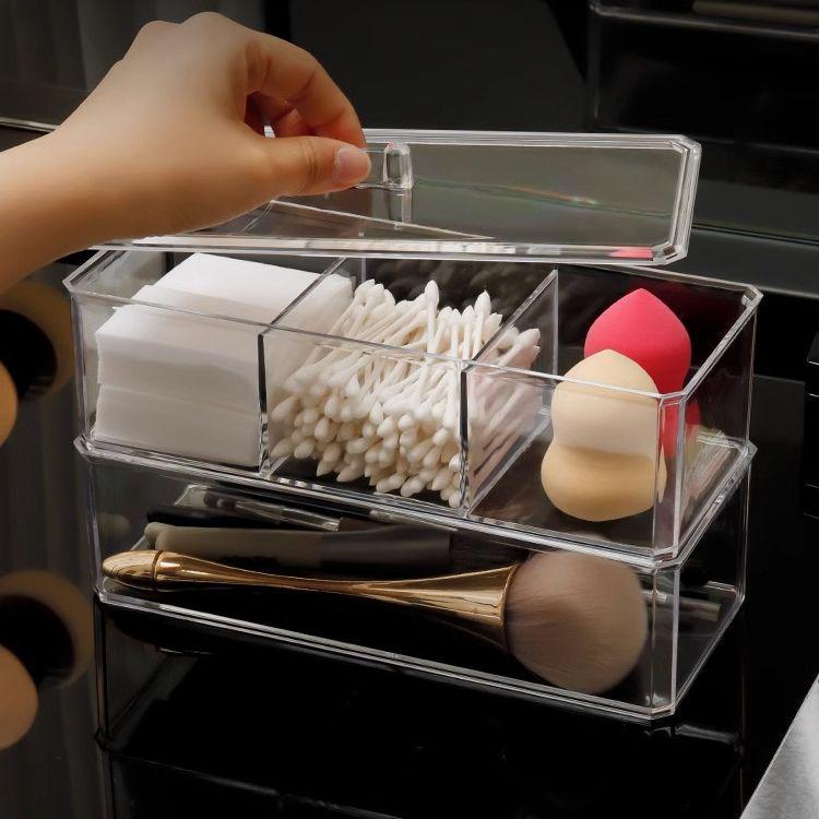 Transparent Cotton Pad and Makeup Storage Box with Lid