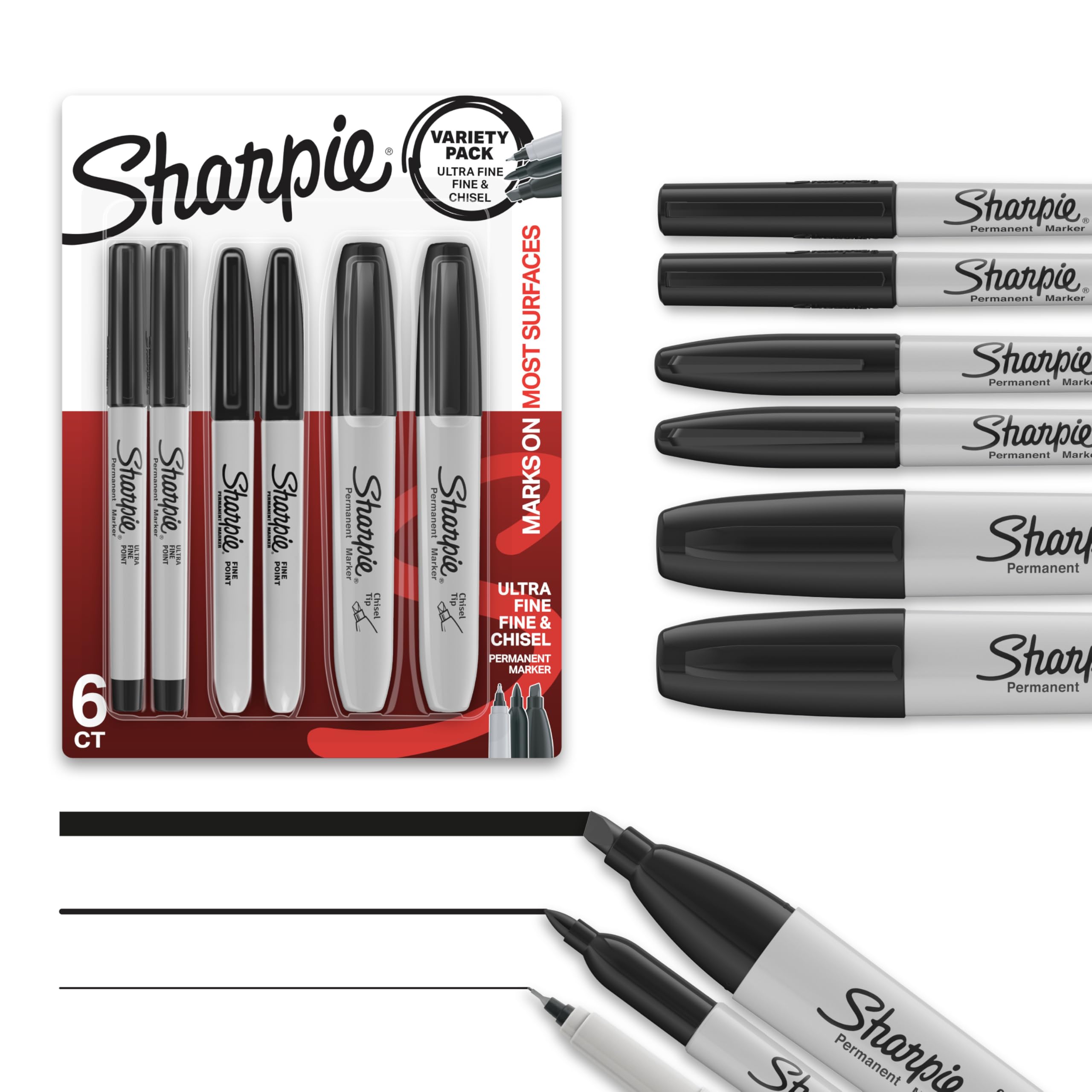 Japan Hobby Box Sharpie Sortierte Extra und Keilspitze Schwarze Ölbasierte Marker, 6er-Pack, Größen Fein, Fein, Spitzen, schwarz sold by Joom