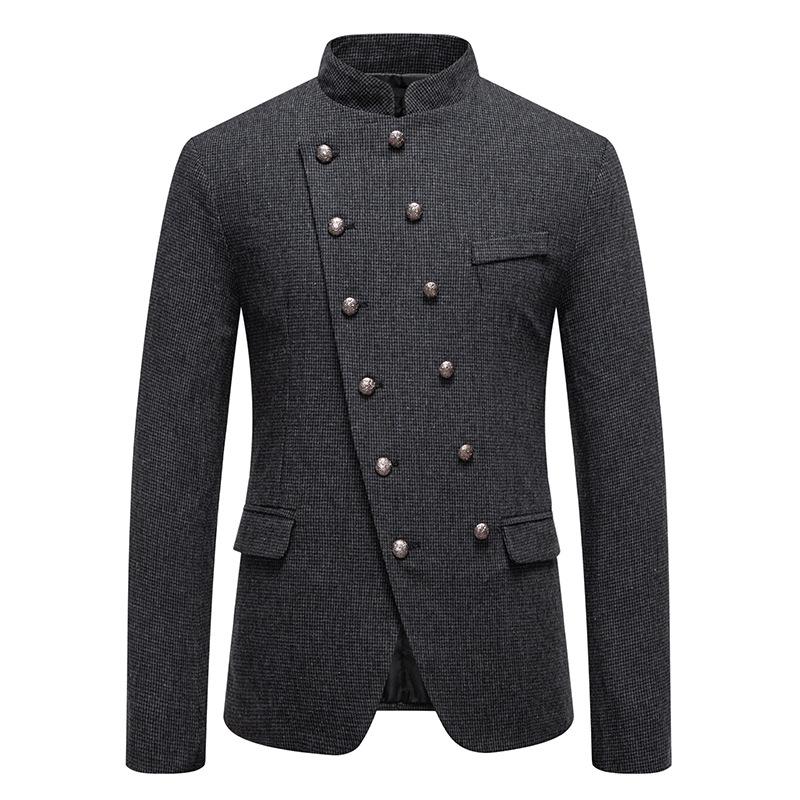

Men s Stand Collar Double-Breasted Plaid Blazer Jacket Formal Casual Coat for Men Autumn Winter Stylish Tailored Multi-Color Male Fashion Outerwear XXXL чорний