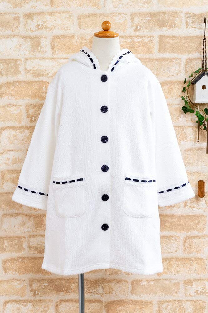 Eye Lovely a Hooded Bathrobe Made of Terry White with 11059 K's Kids' Bathrobe, Cloth, 120-130cm, Navy, (12-130,OWXNA)