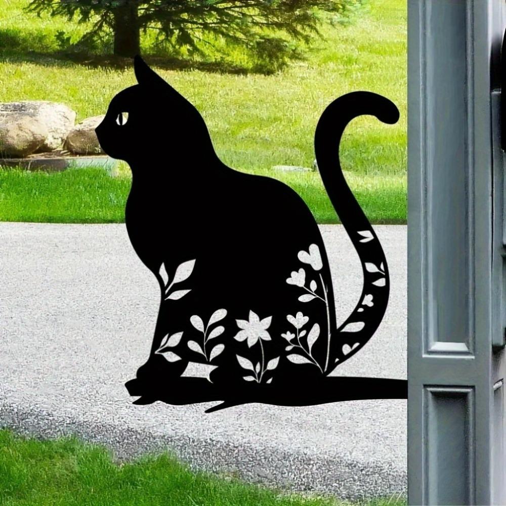 Iron Cat Garden Stake Outdoor Sculpture Yard Art Backyard Patio Decor