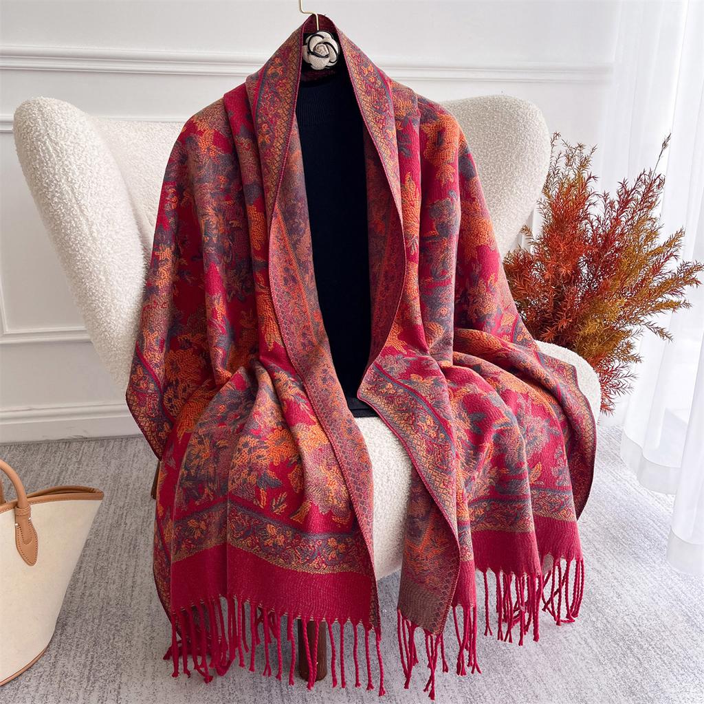 Luxury Cashmere Winter Scarves Embroidery Elegant Poncho Pareo Cape Warm Pashmina Shawl Chunky Headscarf Wrap Lady Turban