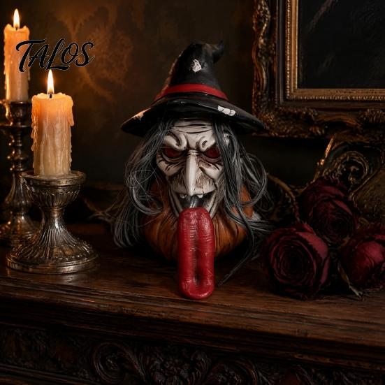 Spooky Tabletop Decorations Halloween Long Tongue Witch Pumpkin Ornament, Gothic Desktop Resin Farmhouse Decor Figurine, Collectible Decoration