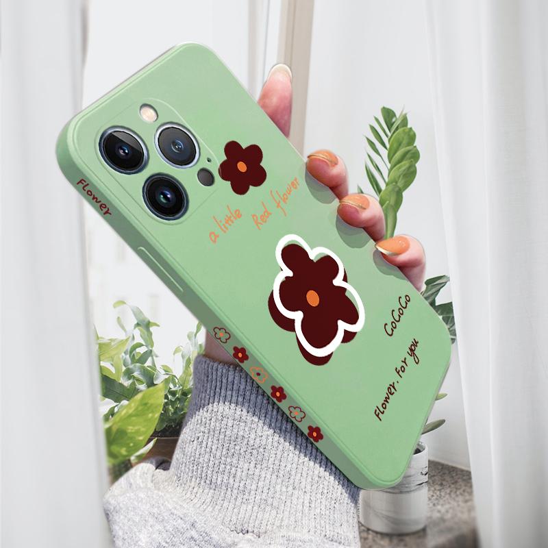 

Для iPhone 16 15 14 13 12 Pro Max 13 12 Mini 14 15 16 Plus SE Красный цветочный узор боковой дизайн мягкий полный защитный чехол для объектива iPhone 15 Pro светло-зеленый