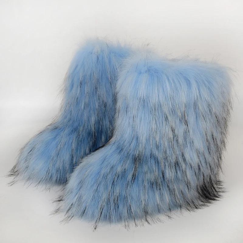 Women Winter Faux Fur Boots Woman Fluffy Plush Warm Snow Boots Luxury Footwear Girls Furry Fur Bottes Fashion Winter Shoe