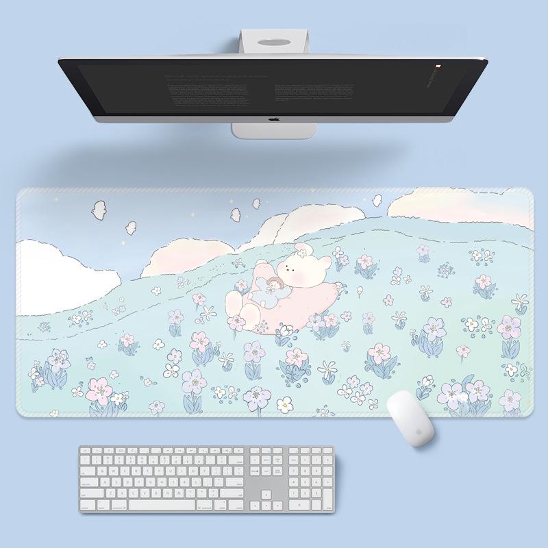 Extra velká kreslená květinová podložka pod myš - Roztomilá podložka na stůl pro notebook a klávesnici