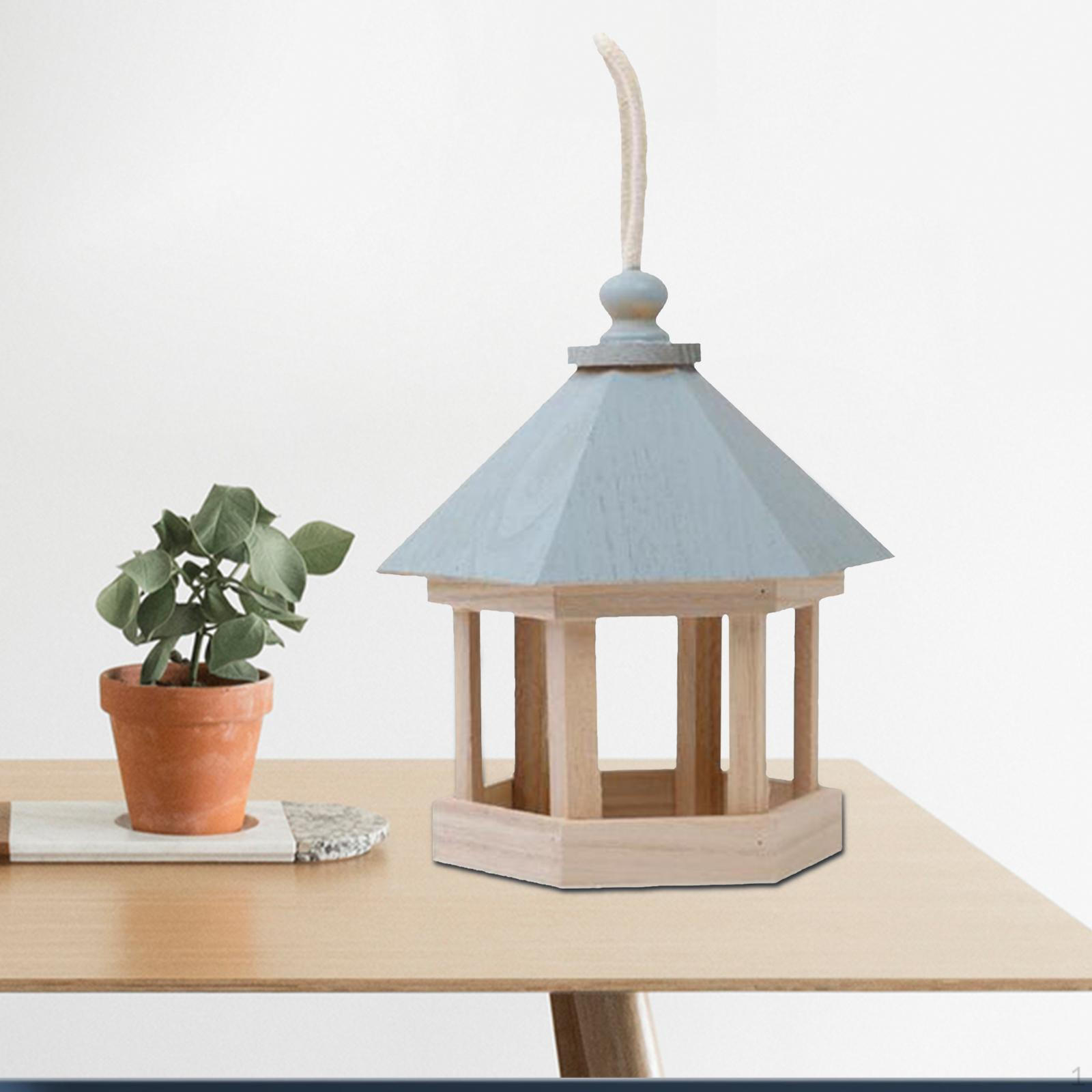 Ручная работа Подвесная деревянная кормушка Шестигранная крыша 17x20cm