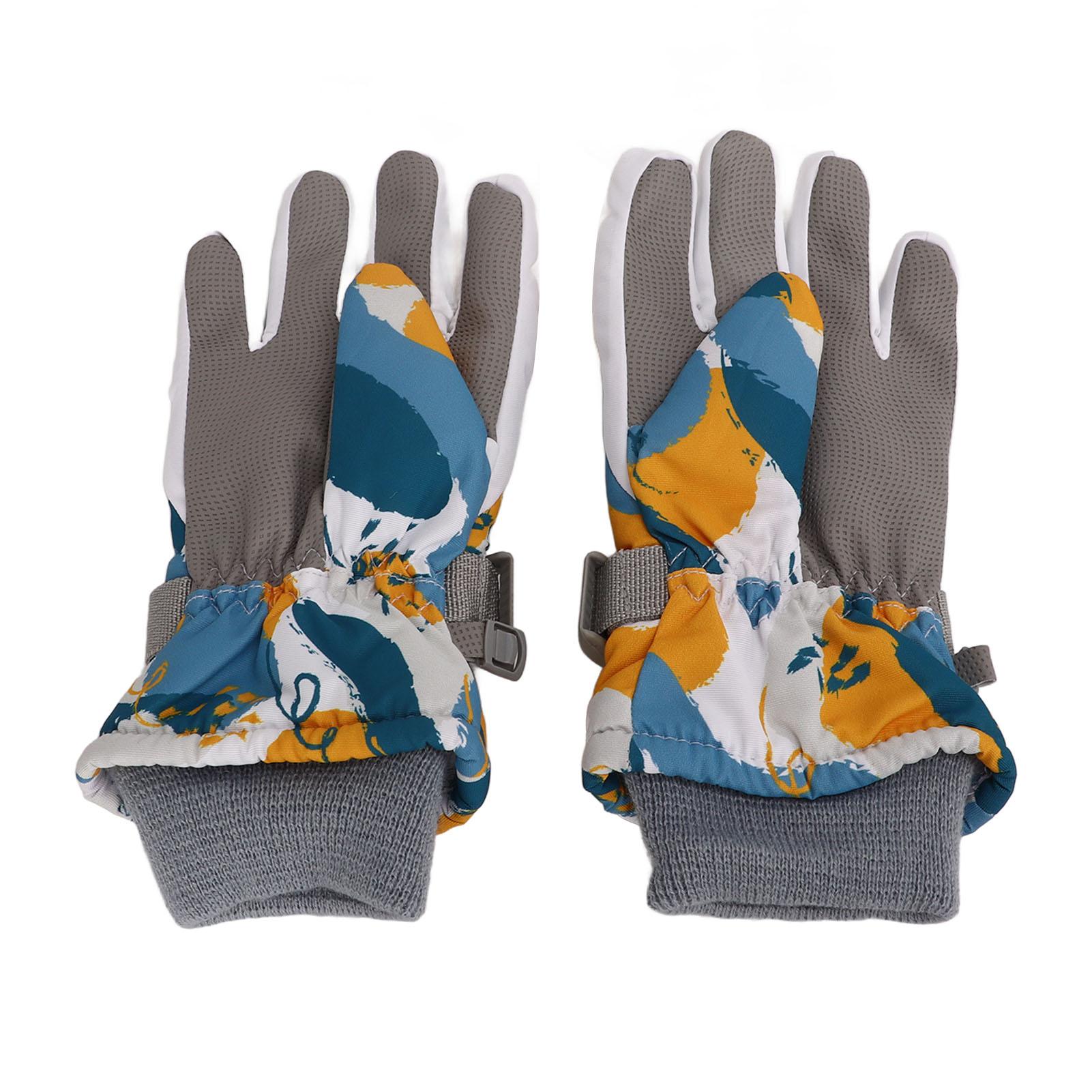 

1 Pair Children Warm Gloves Windproof Waterproof Thicken for Winter Snow Ski Full Finger Gloves White Yellow Blue