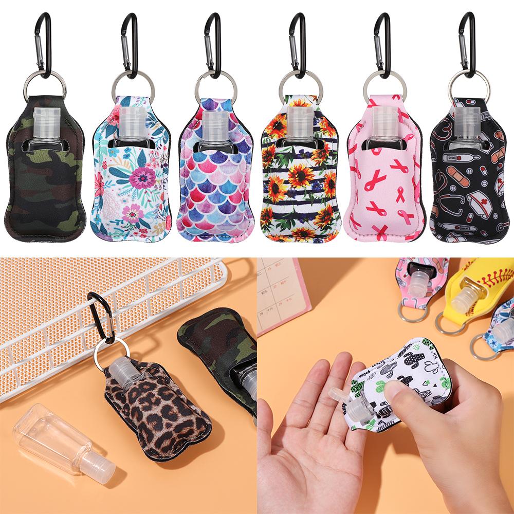 Mini Hand Sanitizer Bottle 30ml Portable Travel Silicone Cosmetics Shower Gel Bottles Refillable Bottles with Keychain Holder