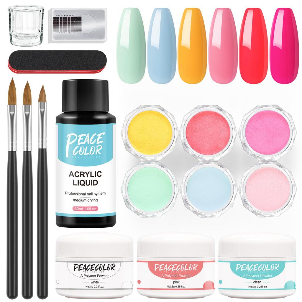Buy Peacecolor 3Pcs 8g Acrylic Powder Set Clear Pink White Crystal ...