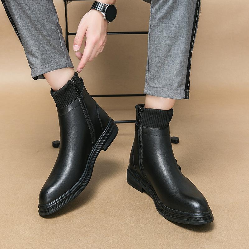 2025 Autumn and Winter New Large Size High-top Leather Shoes 38-45 Chelsea Boots British Trendy Shoes Men's Martin Boots