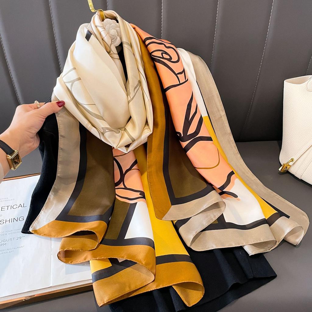 The new printing silk scarf spring and summer outside take sunscreen scarf beach towel thin section warm neck temperament versatile ladies