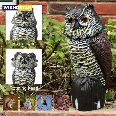 Realistic Fake Owl Decoy With Rotating Head For Garden Yard Outdoor Bird Deterrent Owl Sculpture Birds Repellent Pest Control
