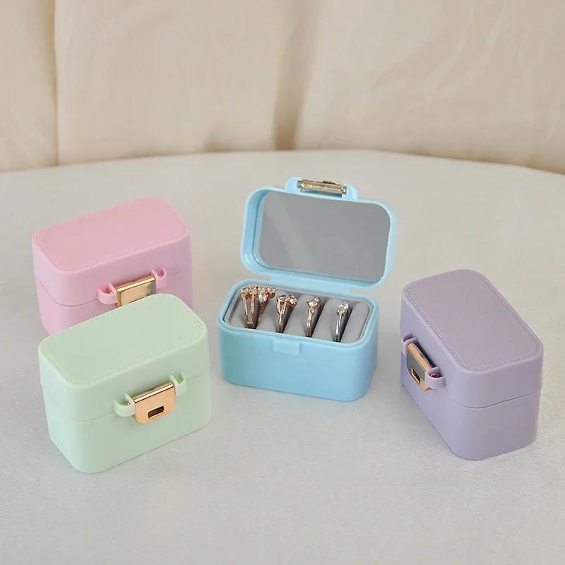 Portable Mini Jewelry Storage Box With Mirror Home Travel Earrings Necklace Storage Case For Women Ring Organizer Display Case