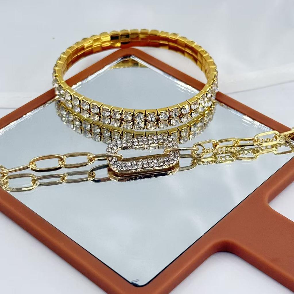 Minimalist Two-piece Bracelet Set Comprising a Single-strand Bracelet and a Double-strand Zirconia Chain Bracelet. Birthday Gift