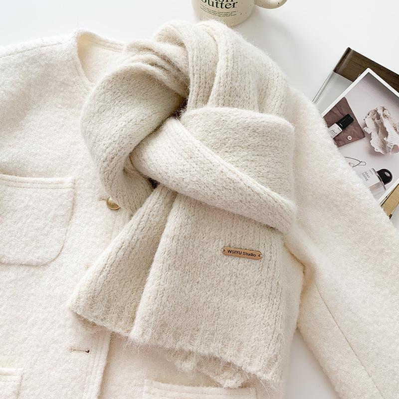 High end Solid Color Wool Blended Knitted Scarf for Women Autumn and Winter Japanese Versatile Soft and Waxy Warm Woolen Scarf for Men