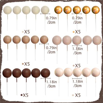 30 Peças Bolas Bege Boho Decorações de Bolo Bolas Marrons Bolas Douradas Topper de Bolo Decoração de Bolo para Chá de Bebê Aniversário Casamento